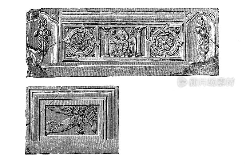 匈牙利国家博物馆(Hungarian National Museum)中，一座移民时期的基督教石棺的狭长侧面